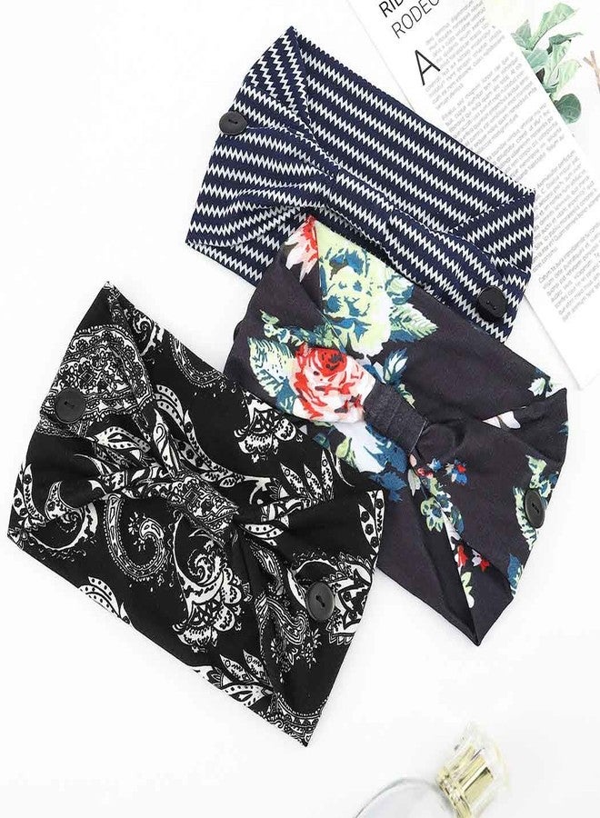 Bohend Boho Button Headband Wide Stretchy Daily Use Knotted Headwear Sport Athletic Yoga Gym Hair Accessories for Women and Girls(3pcs) (B) - Image 5